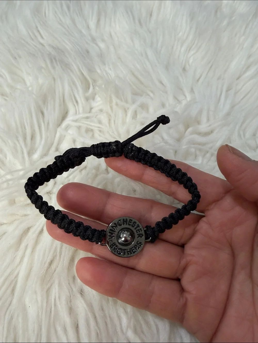Black Braided Cord Bracelet with Winchester Bullet Accent